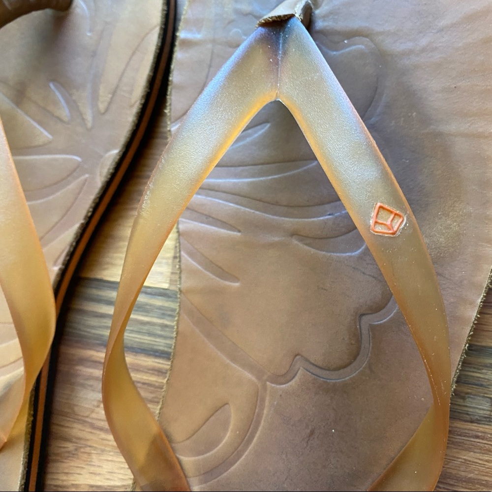 Reef Flip Flop Sandals Leather Orange clear rubber size 8 - Picture 2 of 5